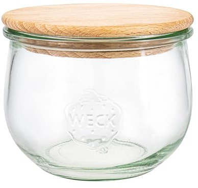 Weck 79199 79199 - Vasos con forma de tulipán (6 unidades, 500 ml, tapa de madera + junta de silicona, tarro de almacenamiento para pasta, especias, cereales)