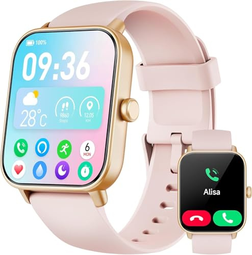 Woneligo Smartwatch Damen mit Telefonfunktion, Alexa eingebaute 1.8'' Fitnessuhr Damen mit Herzfrequenz, SpO2, Schlaf, Stress Monitor, 100+ Sportmodi, IP68 Wasserdicht Uhr für Android iOS (Rosa)