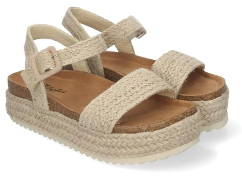 shoes&blues.es 84699 Sandalia de Plataforma Bio para Mujer, Comodas, con Pala y Talon Abierto, Cierre de Hebilla, Ideales para Primavera Verano Beige Talla 37