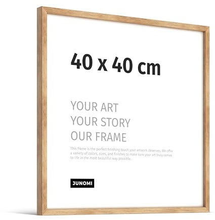 JUNOMI® Premium Picture Frame 40 x 40 cm Oak - Crafted in Real Wood with a Thin Profile, Shatterproof Acrylic Glass, Horizontal and Vertical Hanging Options