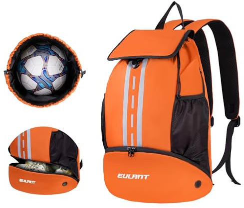 EULANT Sac à Dos de Football Amélioré avec Compartiment à Chaussures, Sac à Dos Multifonction avec Compartiment Inférieur, Sacs de Sport Imperméables pour Basket-Ball Natation Camping Entraînement