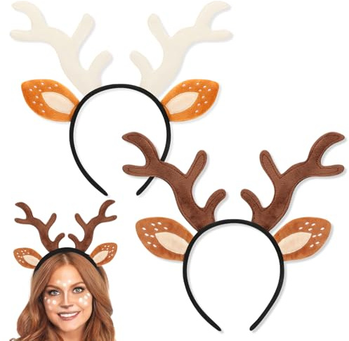 Hifot 2 Stück Rentier Haarreif Erwachsene Kinder,Geweih Haarreif Haarreifen Weihnachten Reh Haarreif Weihnachts Accessoires Haarschmuck für Weihnachten Kostüme Zubehör Cosplay Karneval Party