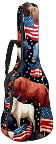 Custodia per chitarra acustica, bella custodia per 40/41/42 pollici con scomparto per accessori, custodia impermeabile con protezione migliorata, tasche multiple, animali della bandiera americana,