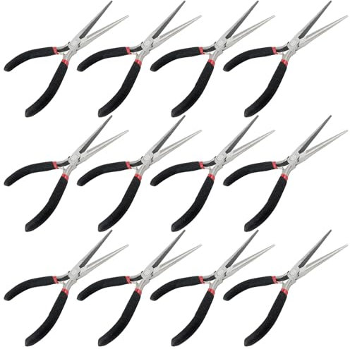 GINLANK 12 PCS 6 Inch Needle Nose Pliers, Long Needle Nose Pliers, Red Black Handle Tapered Needle Nose Pliers for Handmade Craft, Jewelry Making