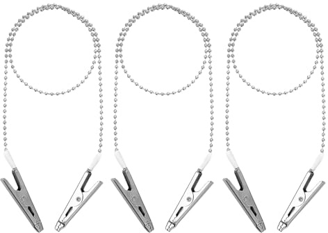 3 pezzi portatovaglioli bavaglini clip per dentista asciugamano grembiule, bavaglini a grano catena tovagliolo clip collo con clip in metallo argento flessibile portatovaglioli per adulti