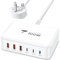 USB C Charger, USBC Plug UK Fast Charger 100W GaN 6-Port Type C Station Block, USB-C PD+QC USB A Wall Adapter Supply Multi Mains Charging Plug for iPhone 16 15 14 13 12 Pro Max,Samsung,iPad,1.5M Lead