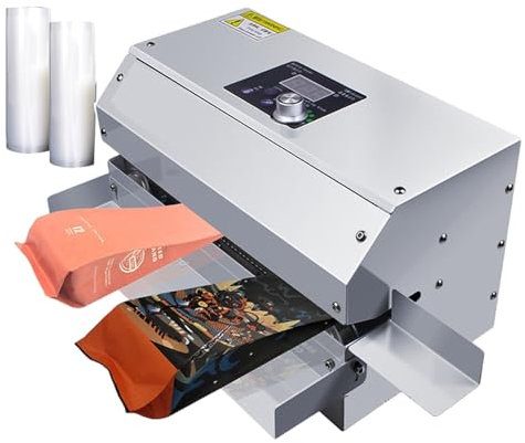 forplubossmmp Vacuum Sealers Continuous Band Vacuum Sealer Machine One-Touch Sealing 6m/min, Industrial Bag Sealing Machine, Adjustable Temperature Control 80-250℃/176-482℉ (with 2 Roll Bag)