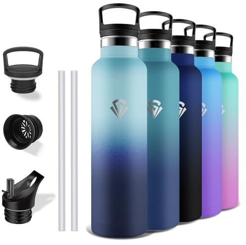 Grsta Thermosflasche- 1l- Trinkflasche Edelstahl mit Strohhalm, BPA-Frei, Trinkflasche Auslaufsicher, Isolierflasche Doppelwandig, Wasserflasche für Fitness, Camping, Wandern, Reisen
