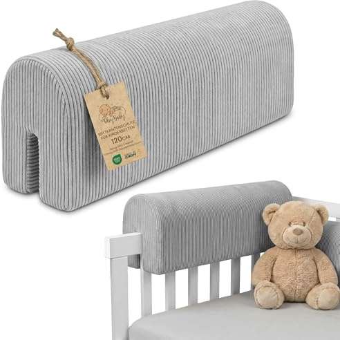 Bettkantenschutz für Kinderbetten Cordstoff 120 cm - Schutz für Bettrahmen Baby Bett rausfallschutz für boxspringbett bettgitter mit Cordstoff Bezug Kantenschutz Kinder Babybett Oeko-Tex Hellgrau