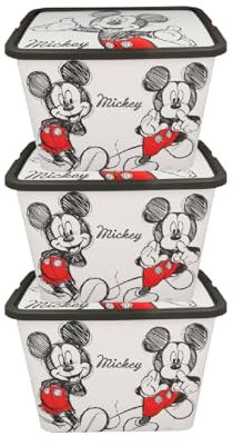 Disney Mickey Mouse Kids Storage Boxes 23L – BPA-Free Plastic, Lightweight & Stackable with Click Lock Lid – Toy Storage Box for Boys and Girls – Keeps Kids Rooms Tidy, 39 x 29 x 27cm (Pack of 3)