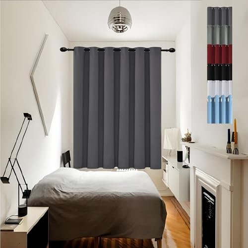 GOUSUN Vorhang Verdunkelung 220 x 120 cm Kälteschutz Lärmschutz Thermovorhang Luftig Fadenvorhang mit Stangendurchzug Vorhänge mit Ösen für Schlafzimmer, Dunkelgrau
