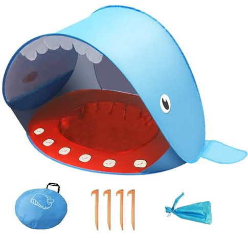 LZEXIN Baby Beach Tent, Pop Up Portable Sun Shade Tent with Pool, Lightweight Waterproof UV Protection Beach Sun Shelter with Storage Bag for Baby Beach, Yard, Picnic, Garden(Whale-Blue)