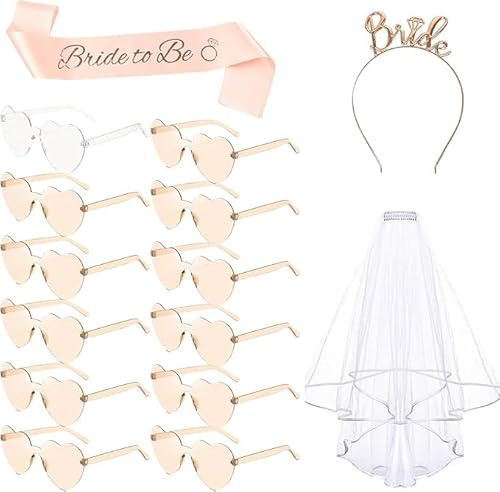 KKTONGXI Velo Nupcial Gafas de Sol en Forma de Corazón para Mujeres, Banda para el Pelo y Accesorios para Despedida de la Novia Velo Nupcial Diadema Tiara Bride to Be Adorno Hen Night