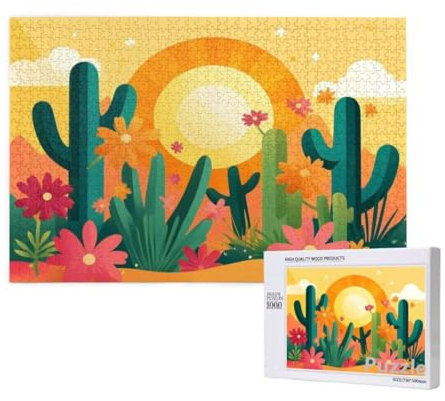Puzzle 1500 Teile Erwachsene, Kaktus Puzzle Blume Muster Design, Groß Holz Jigsaw 87x57cm Size mit Geschenkboxverpackung for Wanddeko Wohnzimmer, Geschenke für Frauen, Geschenke für Männer,Model1519