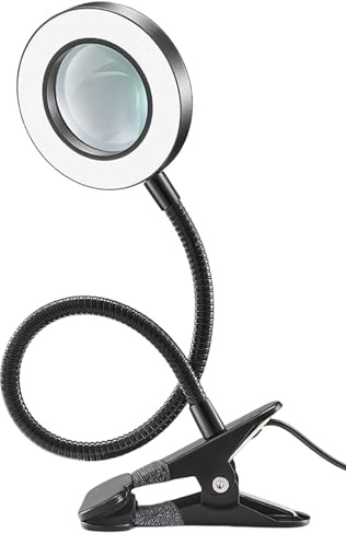 Comioke Lampada con Lente di Ingrandimento 5X, Lente Ingrandimento con Luce, 3 Modalità Colore, 10 di Luminosità, per Artigianato, Cucito, Lettura, Apprezzamento di Gioielli (Nero)