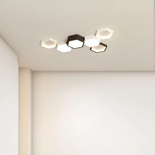 IWANTDO Modern LED Deckenleuchte 58W L78xB43xH7cm Hexagon Design Dimmbar 3000K-6000K Fernbedienung Deckenlampe Wohnzimmer Schlafzimmer Lampe Wohnzimmerleuchte Schlafzimmerleuchte Schwarz Weiß Leuchte
