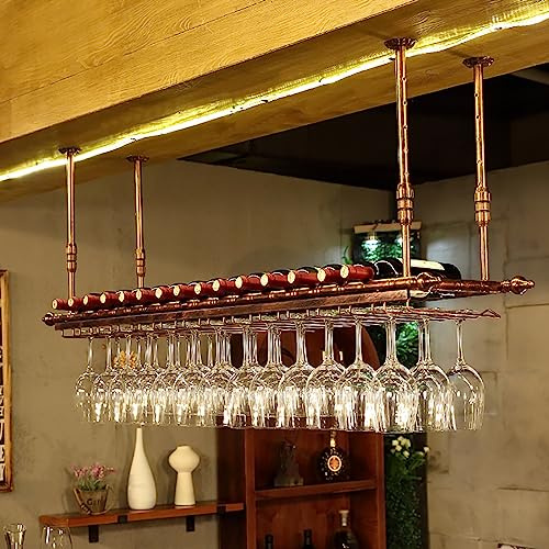 Portabottiglie da parete con portabicchieri, portabicchieri da soffitto in metallo, mensola con barre da soffitto, mensola per bottiglie di liquore regolabile in altezza per bar, caffetteria