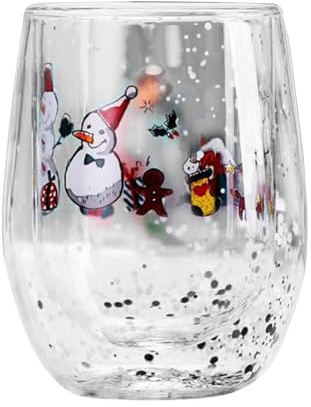 PLCPDM Isolierte doppelwandige Glas-Kaffeetasse, 300 ml, Weihnachts-Wasserbecher, Trinkgeschirr, Glaswaren für Partys