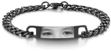 Zysta Bracciale Targhetta Personalizzabile con i tuoi Occhi in Acciaio Inossidabile Bracciale Catena Cubana Personalizzato Foto e Scritta Nome Date Incisione per Donna Uomo Ricordo Coppia Famiglia