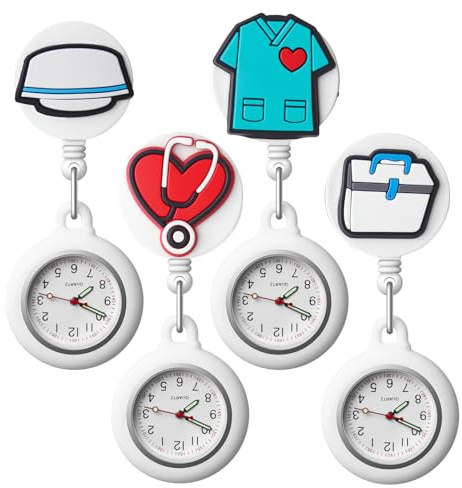 Vintoney Krankenschwester Uhr, 4PCS Krankenschwesteruhr Schwesternuhr Taschenuhren für Damen Pflegeuhr Taschenuhr Zeiger mit Leuchtend im Dunkeln Dehnbare Silikon Hülle - Pflegeelemente