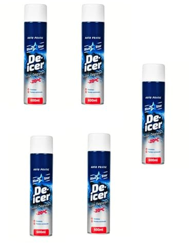 Blue Star Car De-Icer 600 ml – Quick Frost & Ice Remover, Effective in -20°C Cold, Pack of 5, Winter Windshield & Window Spray