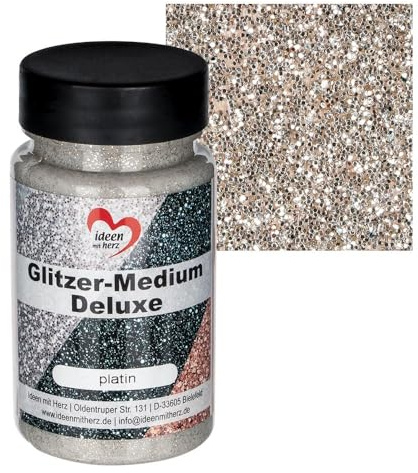 Ideen mit Herz Glitzer-Medium Deluxe | flüssiger Glimmer zum Pinseln, Spachteln, Tupfen | transparenter Glitzer-Lack | auf Wasserbasis | 90ml (platin)
