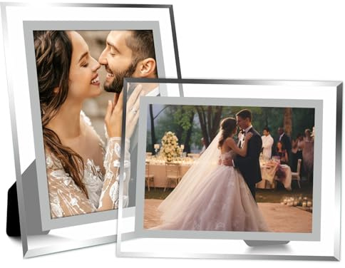 DabbOo 2 Cornici Foto Vetro Argentato 6 Pollici Portafoto da Tavolo Orientamento Orizzontale Verticale Cornici Trasparenti Perfette Decorazione per Matrimoni Compleanni e Natale