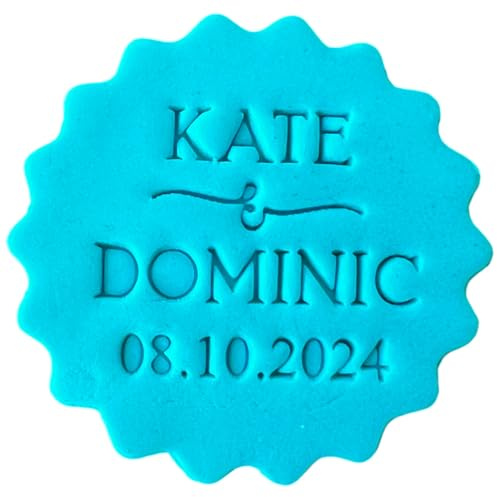 Personalised Wedding Cookie Stamp with Free Scallop Cutter, Collection 1, 5cm Acrylic Biscuit Embosser, Food-Safe Plastic Baking Tool, Fits M&S All Butter Biscuits (Design 1)