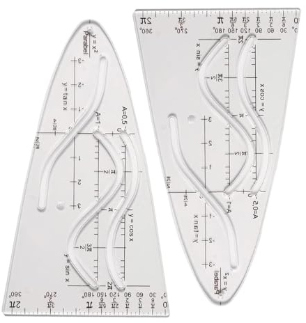 Gurtt Lot de 2 pochoirs paraboliques pour les mathématiques, pochoir parabolique avec cosinus, règle parabolique pour les études et le travail, gabarit de courbe