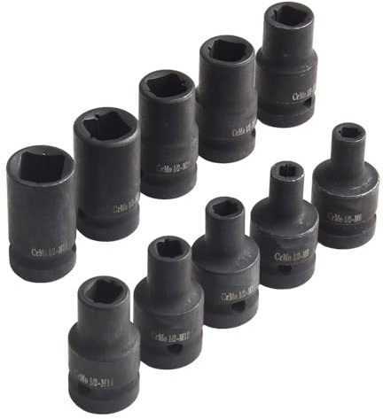 MonoSora Juego de 10 llaves de vaso cuadradas de 1/2 pulgada para grifos de máquina M6 a M24, acero al cromo vanadio, acabado fosfato negro