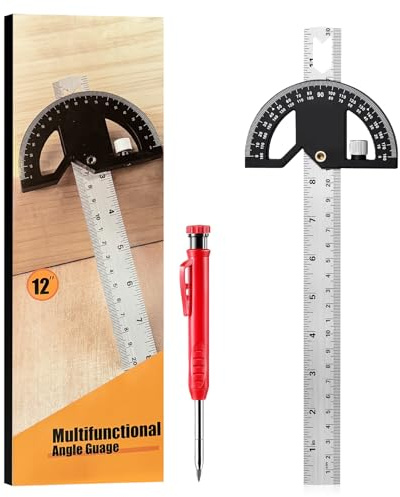 Flintronic Règle Rapporteur d'angle, Jauge Réglable en Acier Ioxydable 300mm, Outil de Mesure d'Angle 0-180°, pour l'amélioration de la Maison