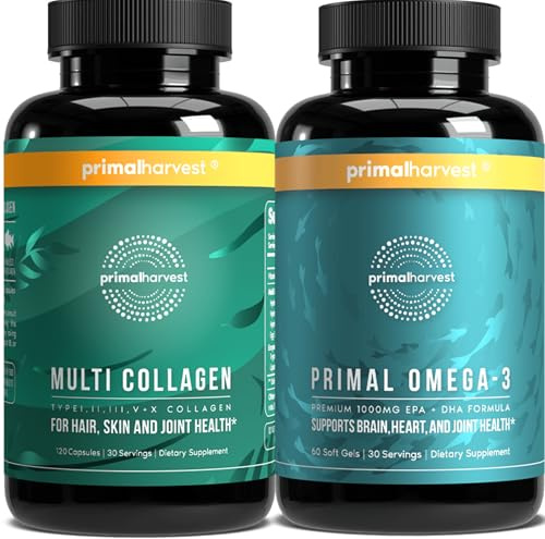 Primal Harvest Zwei-Schritte-Tagesroutine | Multi Collagen Kapseln + Omega-3 Softgel-Kapselns | 2er-Pack | 30 Tage