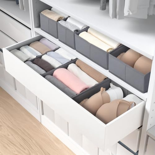 LAJIAKE Set med 4 lådor organisatör lämplig för PAX garderob 100 × 35 cm vikbar lådinsats för kläder och barnkläder, modulär design, stabil, grå