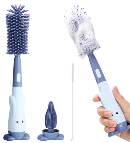 Ayvisun Silicone Baby Bottle Brush, 3-in-1 Bottle & Teat Cleaning Brush | Food-Grade Silicone, Gentle Non-Scratch Cleaning, Upright Storage Design