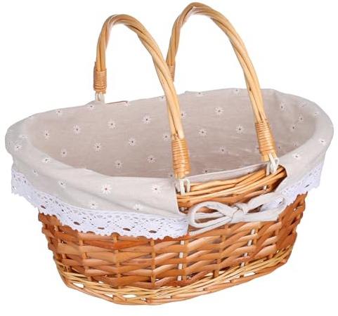 Housoutil Cesto Intrecciato Fatto a Mano con Manico Rimovibile in Materiale Sintetico, Paniere per Picnic e Raccolta Fiori per Uso Domestico e Outdoor