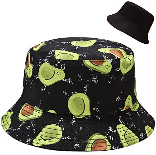 Malaxlx Femme Imprimé de Avocat Chapeau de Pêcheur Chapeau de Soleil Chapeaux de Visière Chapeau de Plage Bobs Pliable Réversible