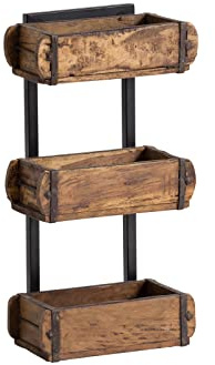 Woodkings® Wandregal Ziegelform 3er Altholz Metall Wandderoration Aufbewahrungsbox Backsteinform rustikal mit Metallbeschlägen Holzbox Wandboard Shabby Geschenkidee Regal Gewürzregal