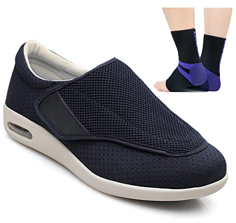 Zapatos para Diabéticos, Pies Hinchados y Obesos - Ortopédicos Respirable para Ancianos, Hombres y Mujeres - Preventivos de Salud Extra Anchos, Dark Blue, 39 EU