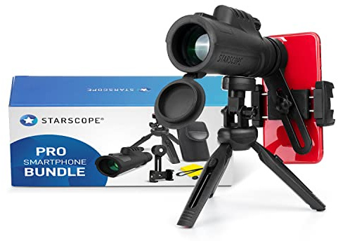 Starscope Monokulärt teleskop för smartphone Pro-paket, 10 x 42 monokulär för vuxna med hög prestanda och mobiladapter, fågelskådning, jakt, vandring, BAK4-prisma FMC-lins, vattentät