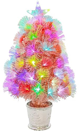 VEYLIN Albero di Natale in fibra ottica da 2 piedi, piccolo albero di Natale per decorazione di casa e ufficio (Rosa)
