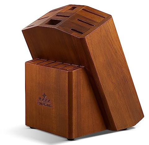 ENOKING 15 Slots Universal Knife Block, Acacia Wood Knife Block without Knives, Knife Holder for Kitchen Counter- Wider Angled Openings for Keeping Knives Sharp