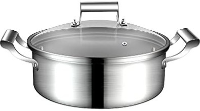 IkErna Shallow Casserole with Lid - Stainless Steel Pan - Large Induction Pan for Cooking Ragout, Paella/Diameter 32