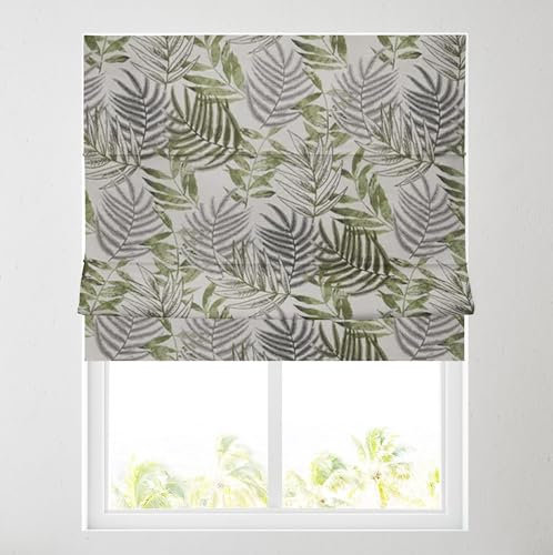 Barnes Blinds - Fully Lined Patterned Roman Blinds for Windows - Durable Fittings Easy Fit - Roman Blind (Forest Green Leaf 61cm)