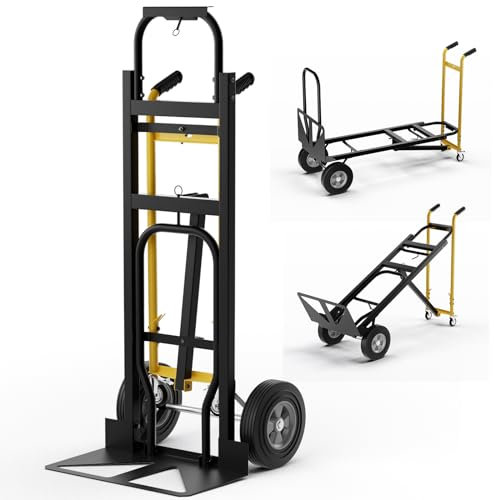 GYMAX 3-in-1 Sackkarre klappbar, Transportwagen mit Rädern & Gummigriff, Handkarre bis 360kg/450kg belastbar & Ladefläche 25x29cm/ 130x38cm, Lieferantenkarren für Garage, Fabrik & Supermarkt