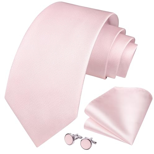 HISDERN Herren Hochzeit Krawatten und Einstecktuch Solide Krawatte Manschettenknöpfe Set
