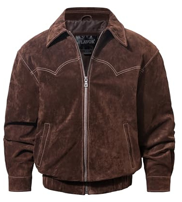FLAVOR Bomber Lederjacke Herren Lässig Jacke Braun
