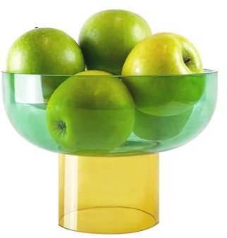 Cloudnola Reversible Decorative Glass Bowl, Green and Yellow, 8 dia x 5.6, For Entertaining, Fruit Bowl, Centerpiece Bowl, Ideal Gift for Weddings, Birthday, Anniversary or Any Occasion
