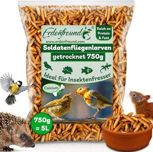 ERDENFREUND® Soldatenfliegenlarven getrocknet 50x mehr Calcium als getrocknete Mehlwürmer 100% naturbelassen Topqualität schonend getrocknete Insekten (Premium Soldatenfliegenlarven getrocknet)
