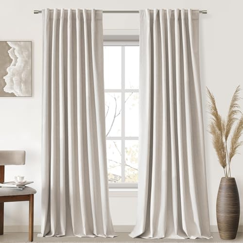 UHITECH Black Out Curtains 86 Inch Long for Living Room Blackout Curtain for Bedroom Window Panels Thermal Insulated 100% Light Blocking Linen Drapes