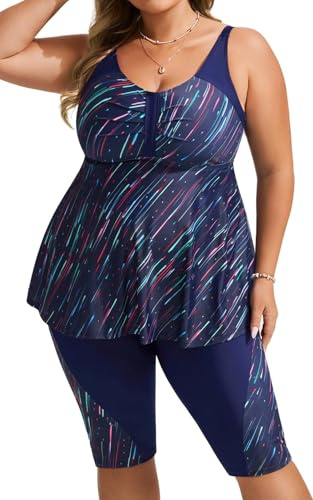Hanna Nikole Women Plus Size Tankinis Set Tummy Control Summer Wrap Tankinis for Curvy Women Beachwear Colorful Shooting Star 20